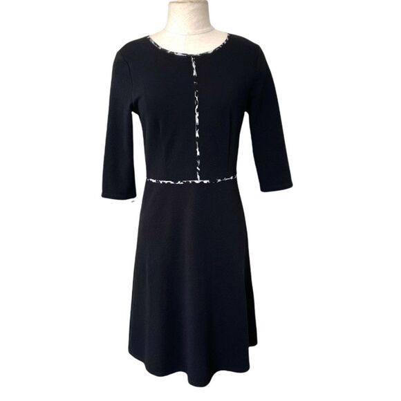 Black 3/4 sleeve dress with leopard trim - Picture 1 of 11